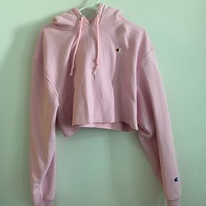 Pink cropped champion hoodie